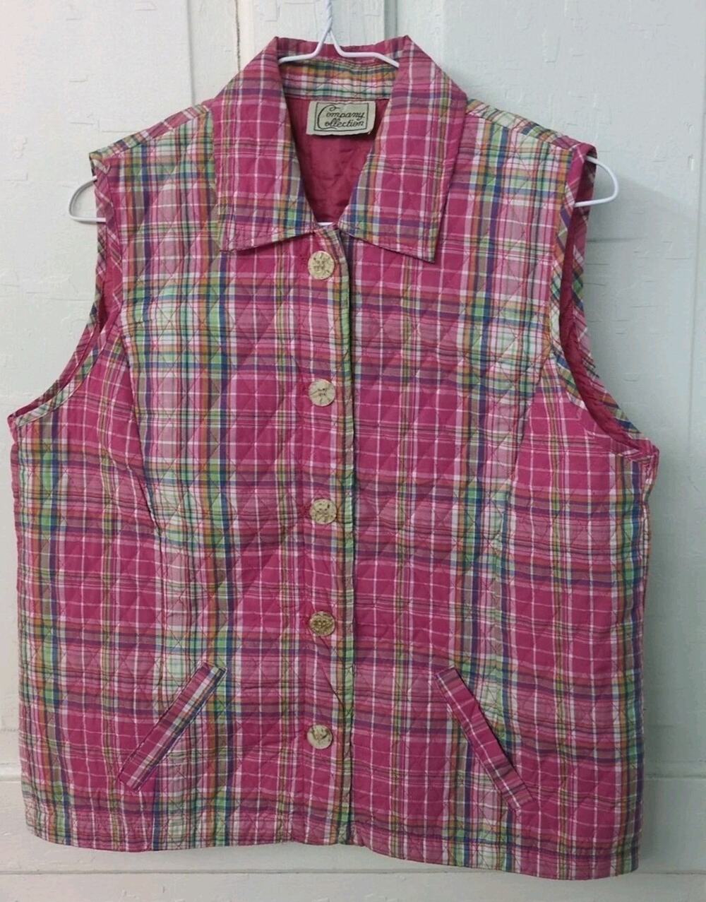 Company Collection Women's Quilted Vest Pink Plaid Medium pit to pit 19 inches